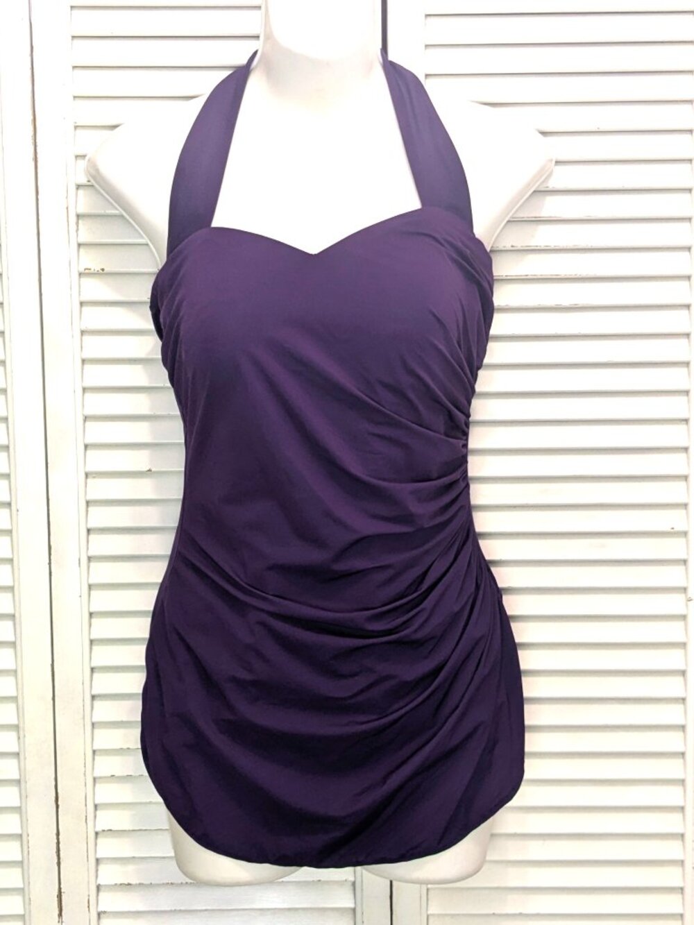 Lands' End Grecian Mastectomy One Piece Swimsuit Size L MAST Purple